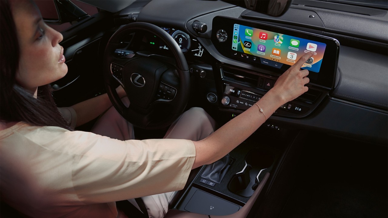 A Lexus NX driving through a woodland